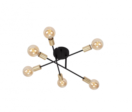 Lustre LED - Lustra Briloner Leuchen Black Steel, 6 socluri E27, brate ajustabile, max.60W, 55.5x19.5cm, Negru/Auriu
