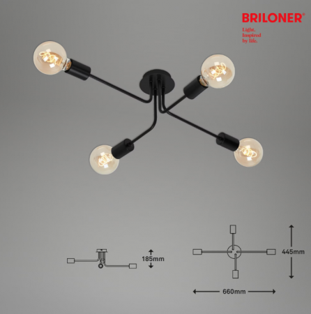 Lustra Briloner Leuchen Vintage Design, 4 socluri E27, brate ajustabile, max.60W, 66x44.5x18.5cm, Negru [4]