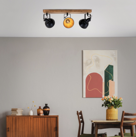 Iluminat living - Lustra Briloner Leuchen Wood&Style, 3 socluri E14, ajustabil, 50cm, Lemn/Metal