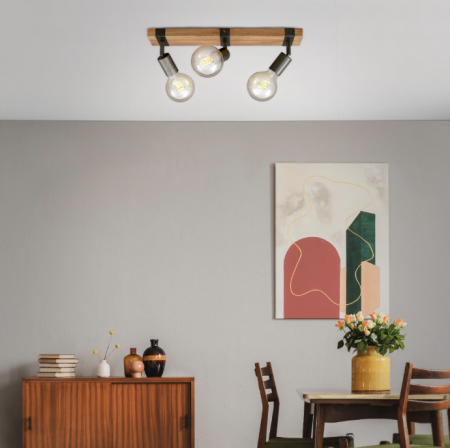 Iluminat living - Lustra Briloner Leuchen Wood Style, 3xE27, Max. 25W, brate ajustabile, 48x10x9cm, Lemn/Metal