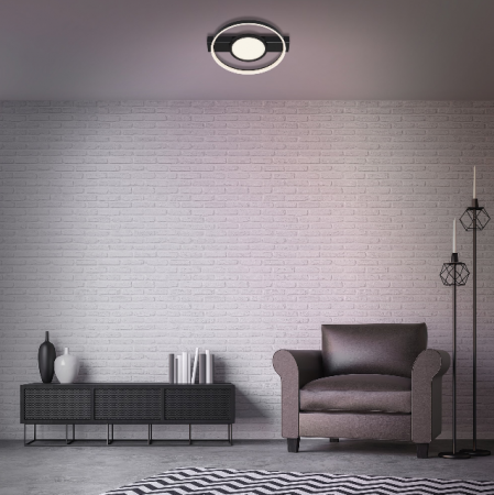 Iluminat birou - Lustra LED integrat Briloner Leuchen, 33W, 3100 lumeni, lumina calda, dimmabil in trepte cu functie de memorie, 43.5x39.5cm, Negru