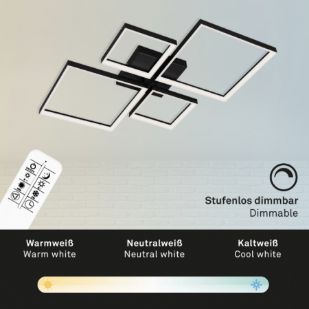 Lustra LED integrat Briloner Leuchen, cu telecomanda, 40W, 4400 lm, brate ajustabile, temperatura lumina reglabila, intensitate reglabila, lumina de noapte, Timer, 66 cm, Metal, Negru [5]
