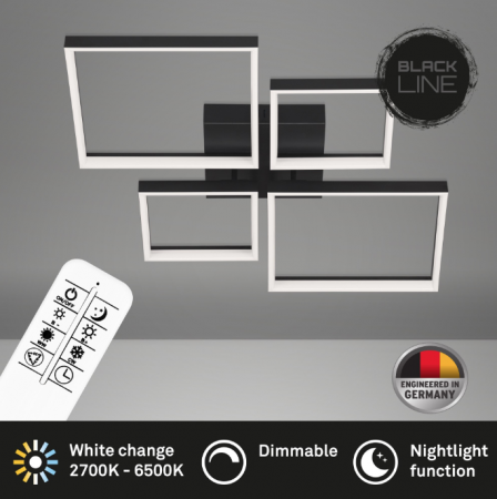 Lustra LED integrat Briloner Leuchen, cu telecomanda, 40W, 4400 lm, brate ajustabile, temperatura lumina reglabila, intensitate reglabila, lumina de noapte, Timer, 66 cm, Metal, Negru [6]