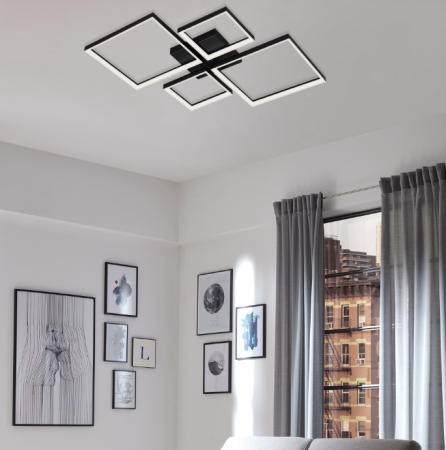 Lustra LED integrat Briloner Leuchen, cu telecomanda, 40W, 4400 lm, brate ajustabile, temperatura lumina reglabila, intensitate reglabila, lumina de noapte, Timer, 66 cm, Metal, Negru