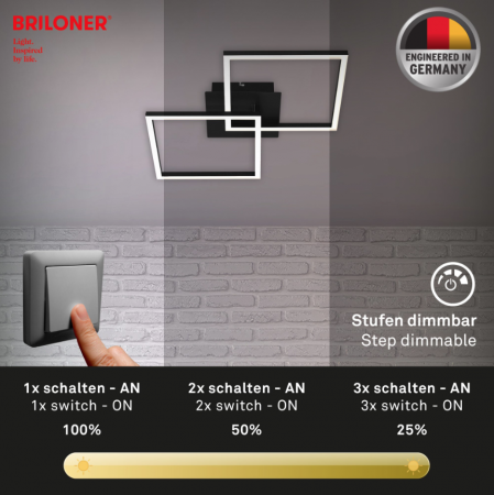 Lustra LED integrat Briloner Leuchen Frame, 24W, 1800 lumeni, lumina calda (3000K), dimmabil in trepte cu functie de memorie, 62x36.8x7.3 cm, Negru [4]