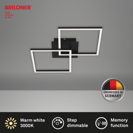 Lustra LED integrat Briloner Leuchen Frame, 24W, 1800 lumeni, lumina calda (3000K), dimmabil in trepte cu functie de memorie, 62x36.8x7.3 cm, Negru [5]