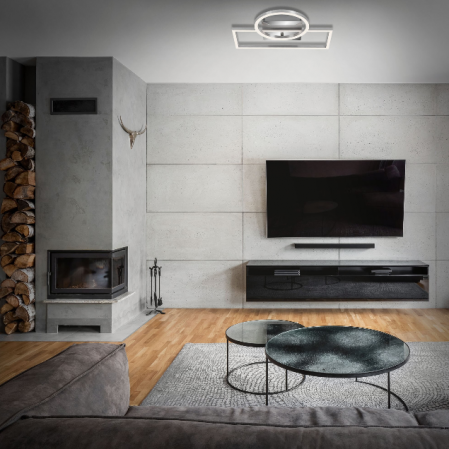 Lustra LED integrat Briloner Leuchen Frame Circle, 19.6W, 1500 lumeni, lumina calda (3000K), dimmabil in trepte cu functie de memorie, 38x31x7.5 cm, Crom Aluminiu [3]