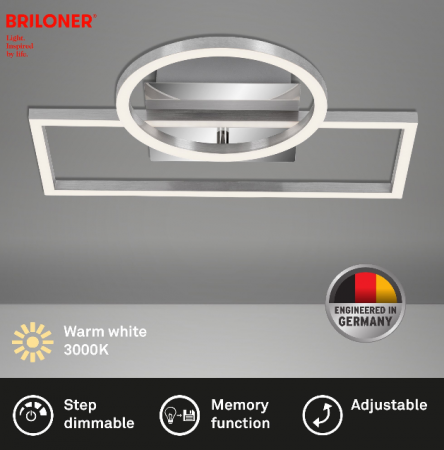Lustra LED integrat Briloner Leuchen Frame Circle, 19.6W, 1500 lumeni, lumina calda (3000K), dimmabil in trepte cu functie de memorie, 38x31x7.5 cm, Crom Aluminiu [5]