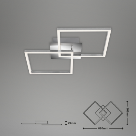 Iluminat bucatarie - Lustra LED integrat Briloner Leuchen Frames 24W, 1800 lumeni, lumina calda (3000K), dimmabil in trepte cu functie de memorie, 62x36.8 cm, Crom