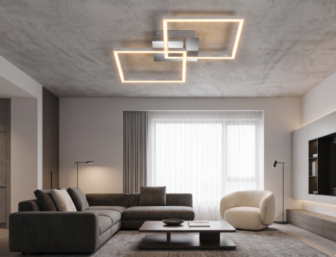 Lustra LED integrat Briloner Leuchen Frames 24W, 1800 lumeni, lumina calda (3000K), dimmabil in trepte cu functie de memorie, 62x36.8 cm, Crom [5]