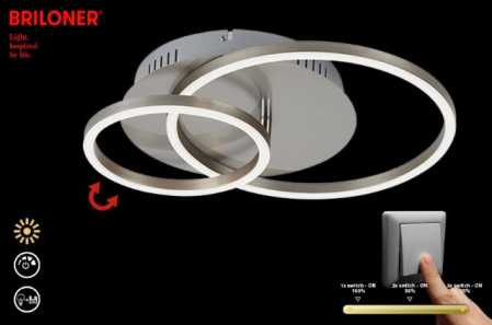 Lustra LED integrat Briloner Leuchen Frames, 30W, 2400 lumeni, lumina calda (3000K), Dimmabil in trepte cu functie de memorie, 39x30x8 cm, Nichel Mat [6]