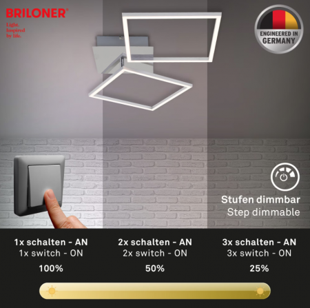 Lustra LED integrat Briloner Leuchen GO LED 5 brate ajustabile, 24W, 2400 lumeni, lumina Calda 3000K, Argintiu [5]