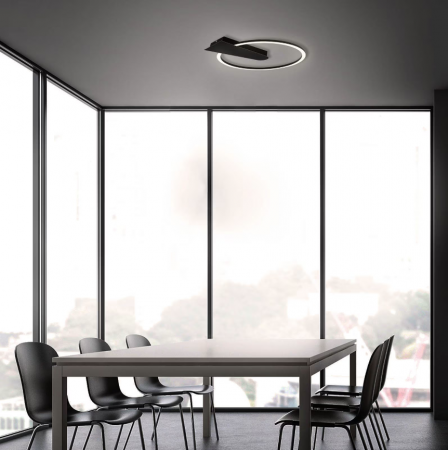 Lustra LED integrat Briloner Leuchen Nico Circle, 12W, 1400 lumeni, lumina calda (3000K), dimmabil in trepte cu functie de memorie, 34x4 cm, Negru [1]