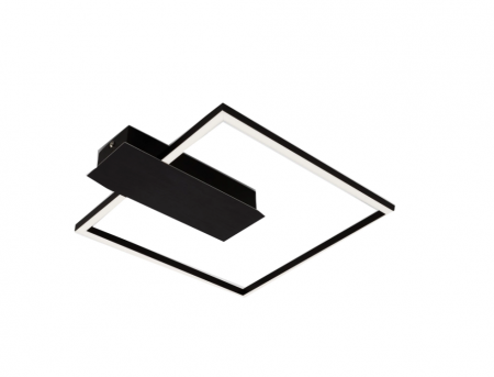 Iluminat camera copilului - Lustra LED integrat Briloner Leuchen Nico Square, 12W, 1400 lumeni, lumina calda (3000K), dimmabil in trepte cu functie de memorie, 37.5x32x4 cm, Negru