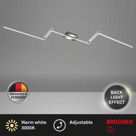 Lustra LED integrat Briloner Leuchen Staff Led, 5 brate pivotabile, 24W, 2800 lumeni, lumina calda (3000K), 227.2X12x4 cm, Argintiu [5]