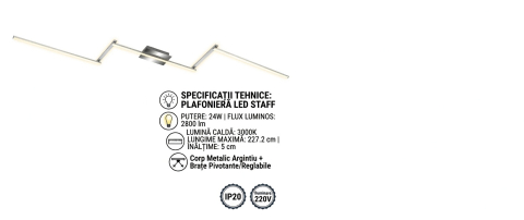 Lustra LED integrat Briloner Leuchen Staff Led, 5 brate pivotabile, 24W, 2800 lumeni, lumina calda (3000K), 227.2X12x4 cm, Argintiu [6]