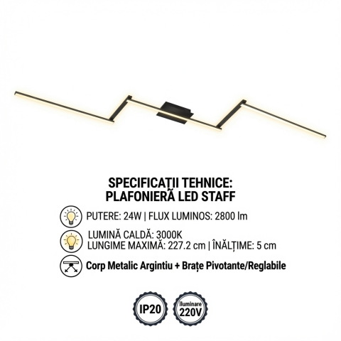 Lustra LED integrat Briloner Leuchen Staff Led, 5 brate pivotabile, 24W, 2800 lumeni, lumina calda (3000K), 227.2X12x4 cm, Negru [7]