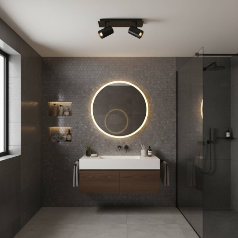 Iluminat baie - Lustra LED pentru baie Briloner Leuchen Banyo Splash, 2 socluri GU10, capete ajustabule, IP44, Negru