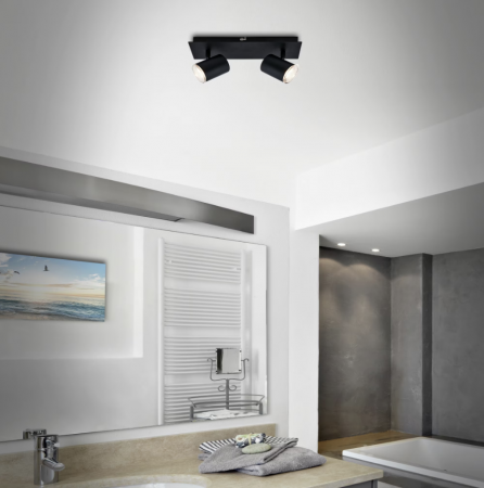 Proiectoare led hale - Lustra LED pentru baie Briloner Leuchen Banyo Splash, 2 socluri GU10, capete ajustabule, IP44, Negru