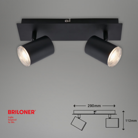 Lustra LED pentru baie Briloner Leuchen Banyo Splash, 2 socluri GU10, capete ajustabule, IP44, Negru [2]