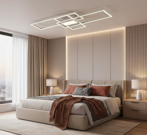 Iluminat dormitor - Lustra Led Argintie lumina calda