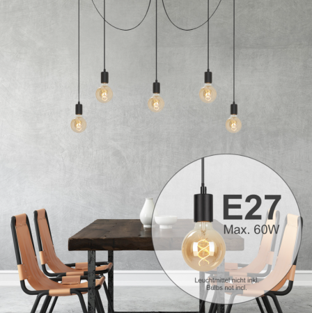 Lustra suspendata Briloner Leuchen, 5 brate cu socluri E27, inaltime reglabila, max.60W, 100x150 cm, Negru [2]