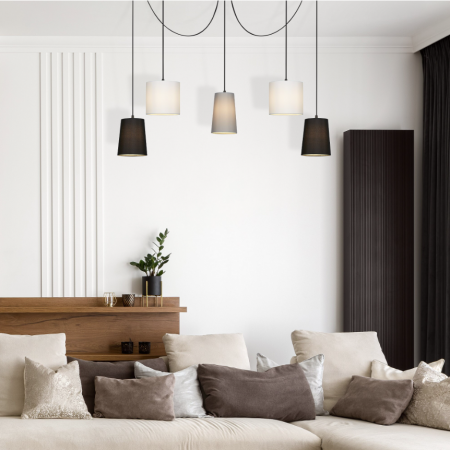 Iluminat camera copilului - Lustra suspendata Briloner Leuchen 5 brate, soclu E27, max. 60W, abajur textil, inaltime reglabila, 100x145 cm