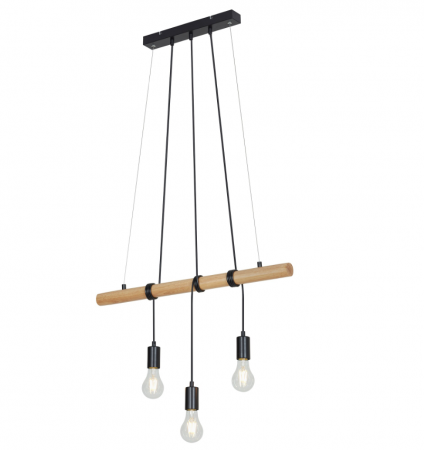 Lustra suspendata Briloner Leuchen Wood & Style, 3 socluri E27, max. 60W, inaltime reglabila, 70x120 cm, Negru [1]