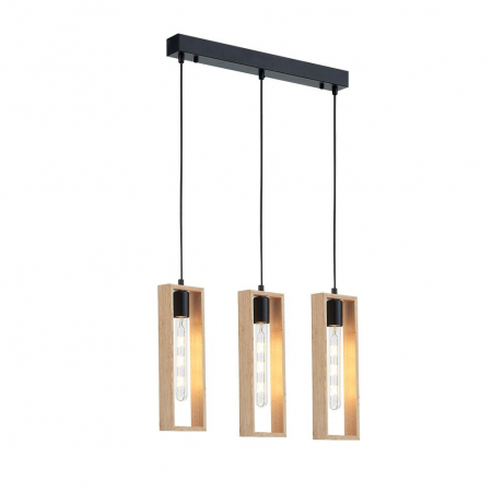 Iluminat living - Plafoniera lemn Townhall cu 3 pendule cu bec E27