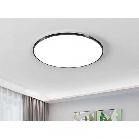 Plafoniere - Plafonieră LED Rotundă Ultra Slim 60W (Ø50cm) - Lumină Rece 6500K, Neagră, IP44