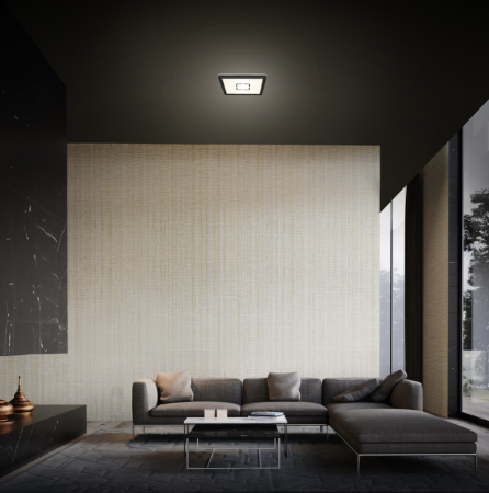 Lustre LED - Plafoniera LED Briloner Free Patrata, 12W, 1400 lumeni, lumina neutra (4000K), efect lumina indirecta, 19x19x2.8 cm, Negru
