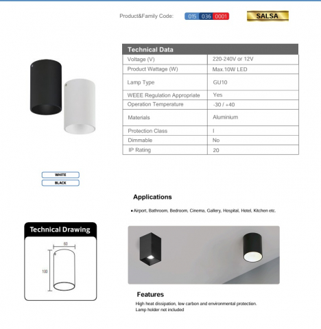 Spot aplicat SALSA , GU10 ,Alb [1]
