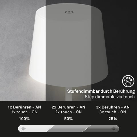 veioza led briloner piha white putere 2 6w lumina calda 150 lumeni ip44 dimabila in 3 trepte conexiune usb cu functie de incarcare durabilitate bateri 1072 [3]