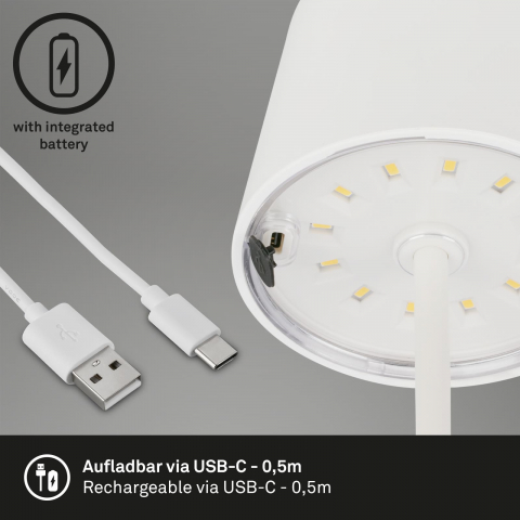 veioza led briloner piha white putere 2 6w lumina calda 150 lumeni ip44 dimabila in 3 trepte conexiune usb cu functie de incarcare durabilitate bateri 1072 [2]