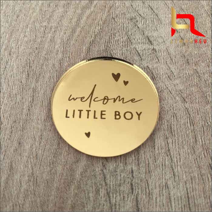Bănuț decorativ din oglinda acrilica - Welcome LITTLE Boy/Girl [3]