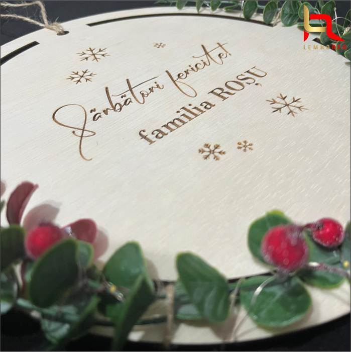 Coroniță de Crăciun Personalizată, din Lemn cu Luminite LED [6]