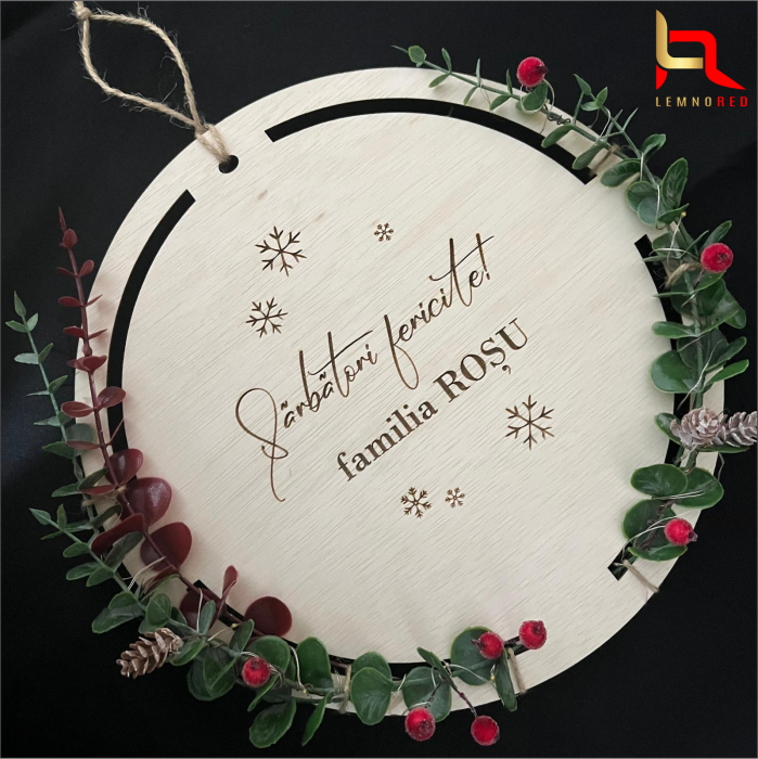 Coroniță de Crăciun Personalizată, din Lemn cu Luminite LED [4]