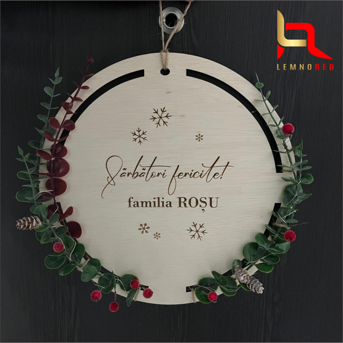 Coroniță de Crăciun Personalizată, din Lemn cu Luminite LED [5]