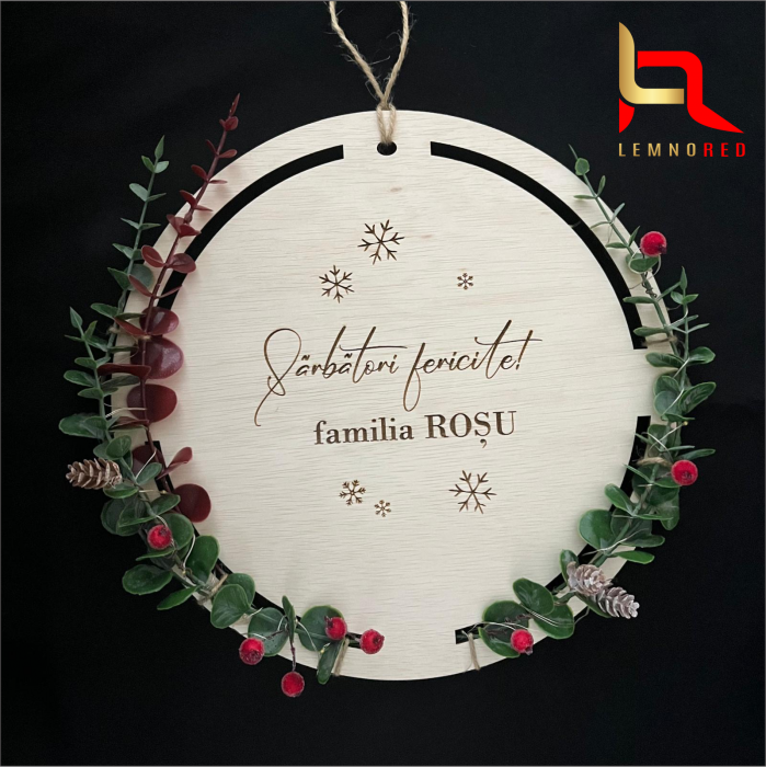 Coroniță de Crăciun Personalizată, din Lemn cu Luminite LED [2]