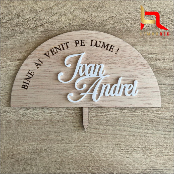 Decoratiune tort cu text personalizat (lemn+plexiglas) [3]