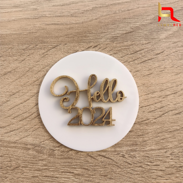 Decoratiune tort din plexiglas + lemn (HELLO 2024) [2]