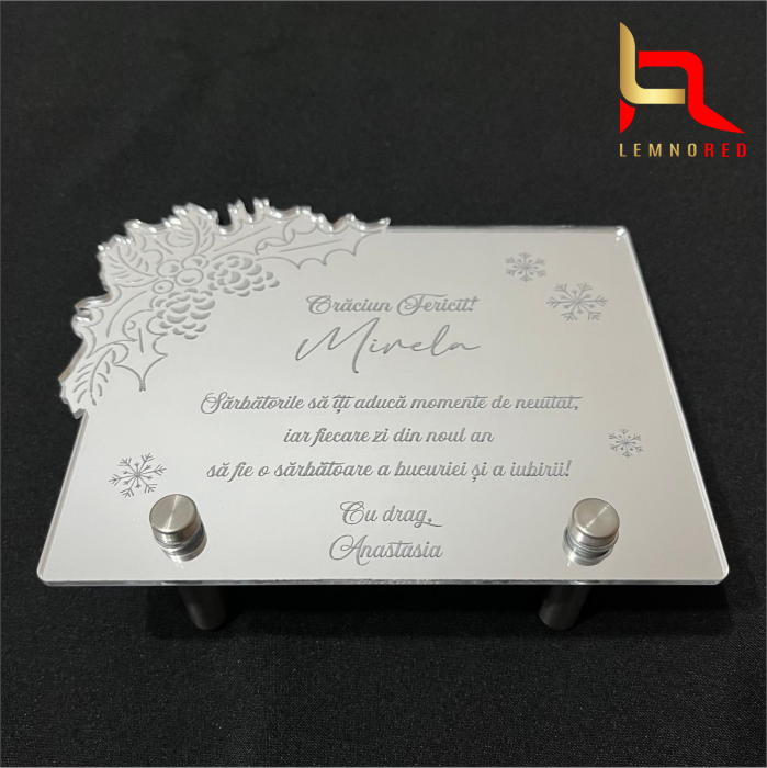 Felicitare Personalizată Crăciun – Mesaj Gravură, Acrilică Oglindă Argintie [3]