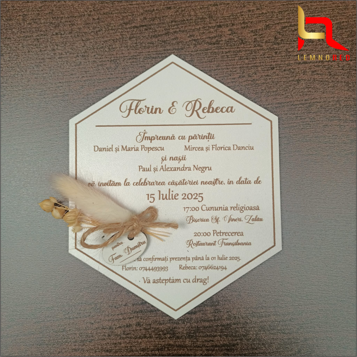 Invitație din lemn pentru nuntă - Eleganță naturală și Distincție [4]
