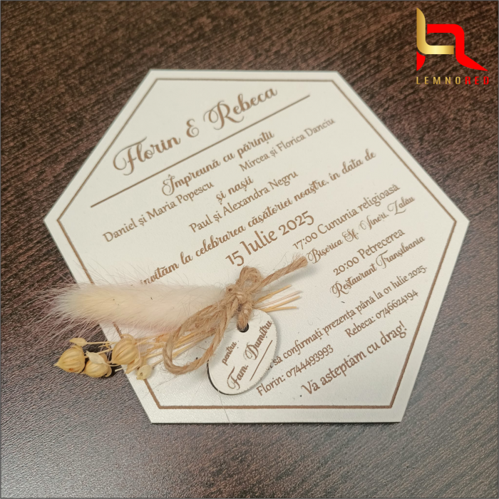 Invitație din lemn pentru nuntă - Eleganță naturală și Distincție [5]