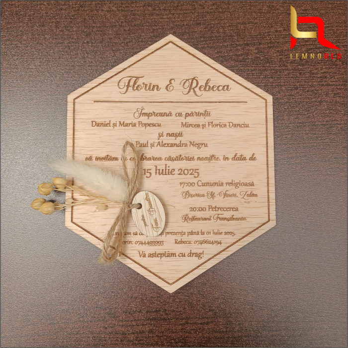 Invitație din lemn pentru nuntă - Eleganță naturală și Distincție [2]