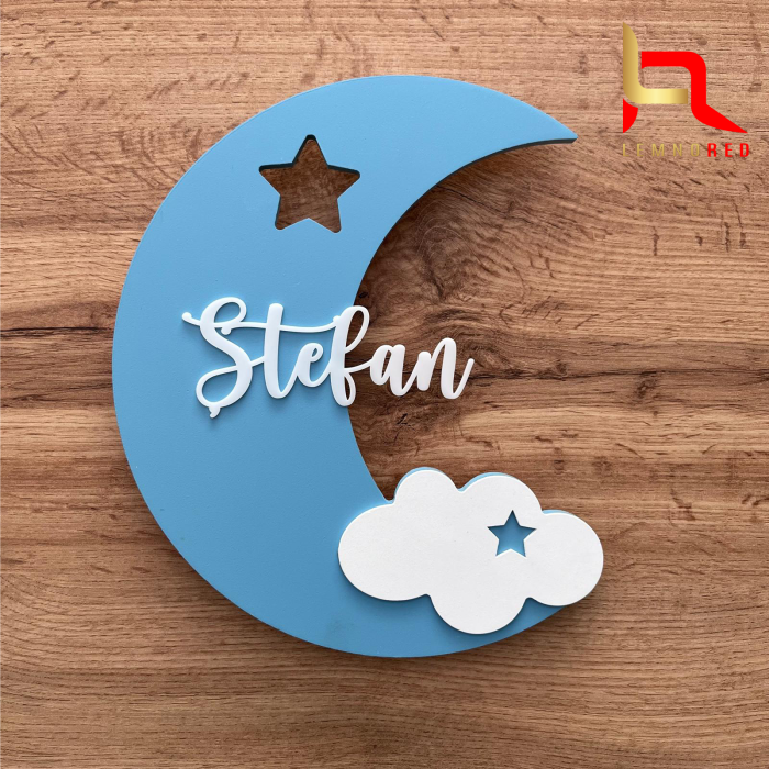 Lampa de veghe personalizata pentru baietel LUNA - cu nume si lumina LED [2]