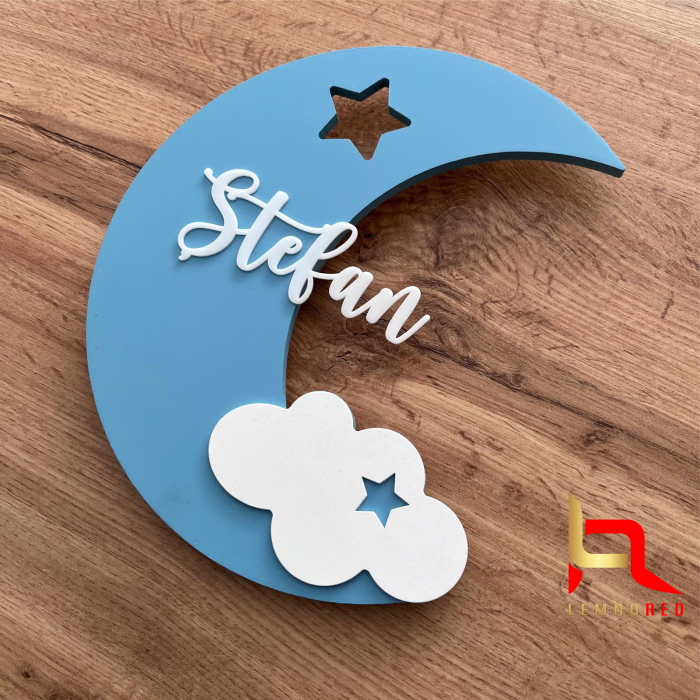 Lampa de veghe personalizata pentru baietel LUNA - cu nume si lumina LED [3]