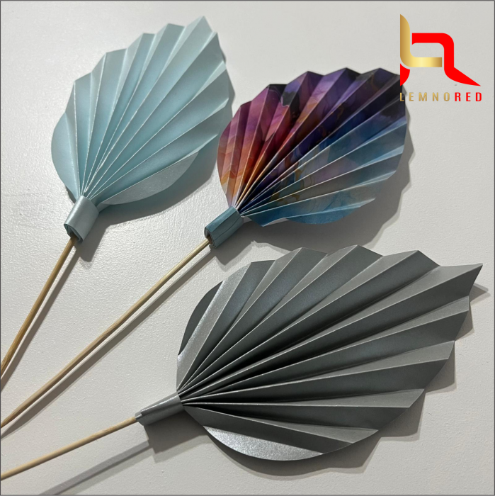 Set de 3 Evantaie Decorative pentru tort - Frunze de Palmier – albastru, gri și combinat [2]