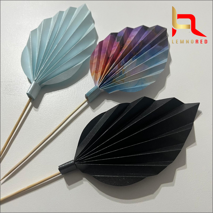 Set de 3 Evantaie Decorative pentru tort - Frunze de Palmier – albastru, negru și combinat [2]