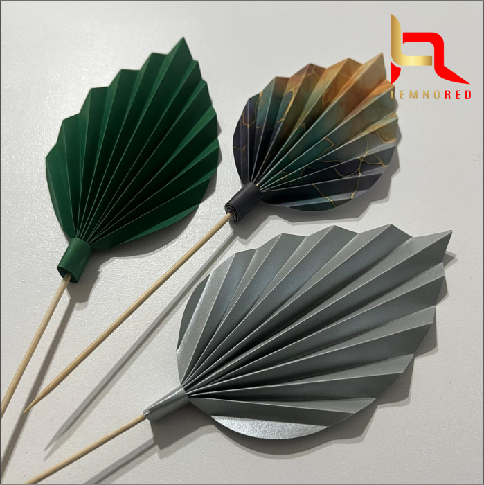 Set de 3 Evantaie Decorative pentru tort - Frunze de Palmier – verde, gri și combinat [2]